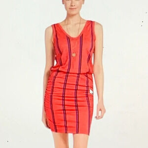 Sundry - stripe, ruched v neck, mini dress, SIZE 1